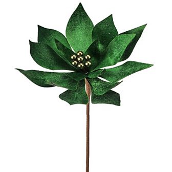 20" Green Velvet Poinsettia Flower with Pearl Center Elegant Christmas Decoration