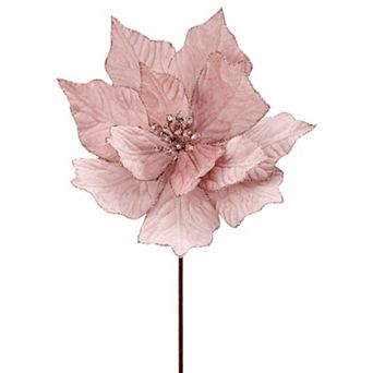 24" Blush Pink Velvet Poinsettia Stem - Elegant Christmas Floral Decoration