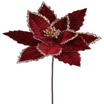 24" Burgundy Bead/Sequin Edge Poinsettia Stem - Elegant Christmas Floral Decoration
