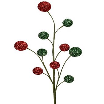 30" Red and Green Glitter Ball Filler Spray - Festive Christmas Decor