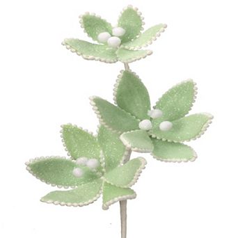 24" Glittered Floral Pick with White Pom-Poms Winter Wonderland Christmas Decoration