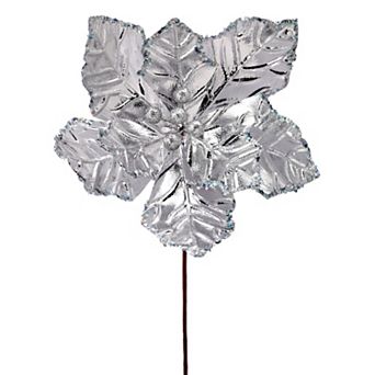 24" Shiny Silver Poinsettia Flower Elegant Christmas Floral Decoration