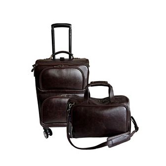 AmeriLeather 2 pc Chestnut Brown Leather Traveler Luggage Set