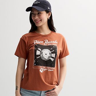 Juniors' Disco Records Graphic Tee
