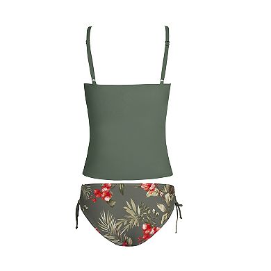 Women's Cupshe 2-Piece Ruched Tie Tankini Swim Top & Bikini Swim Bottoms Set