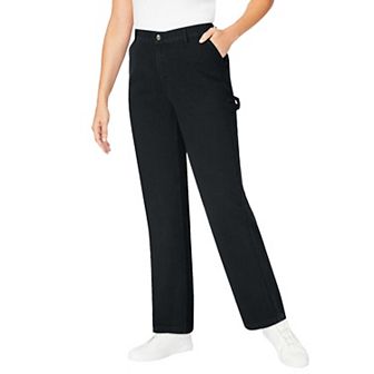 Woman Within Plus Size Petite Back-Elastic All-Cotton Denim Carpenter Jeans