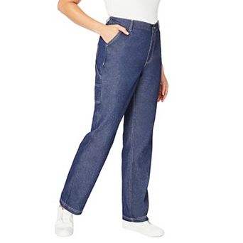 Woman Within Plus Size Back-Elastic All-Cotton Denim Carpenter Jeans
