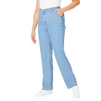 Woman Within Plus Size Back-Elastic All-Cotton Denim Carpenter Jeans