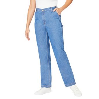 Woman Within Plus Size Back-Elastic All-Cotton Denim Carpenter Jeans