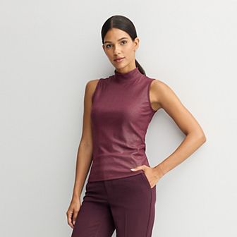 Women's Nine West Fitted Rib Mock Neck Shell