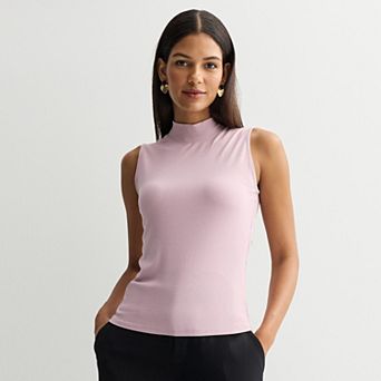 Women's Nine West Fitted Rib Mock Neck Shell
