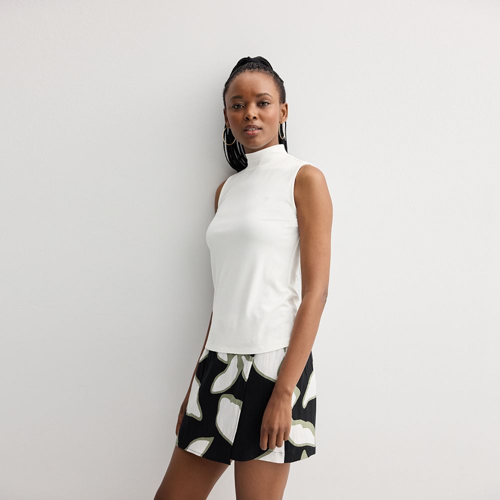 Women's Nine West Fitted Rib Mock Neck Shell
