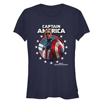 Juniors' Marvel Captain America Brave New World Stars Poster Fitted Graphic Tee