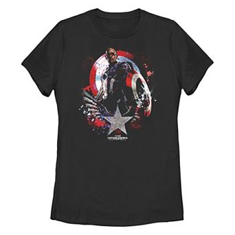 Juniors' Marvel Captain America Brave New World Splatter Poster Graphic Tee