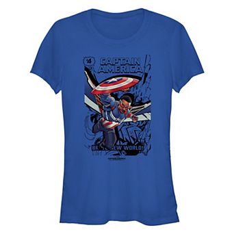 Juniors' Marvel Captain America Brave New World Comic Book Poster Fitted Graphic Tee