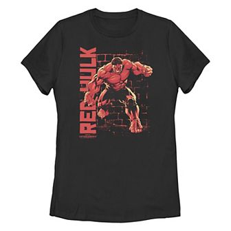 Juniors' Marvel Captain America Brave New World Red Hulk Brick Background Graphic Tee