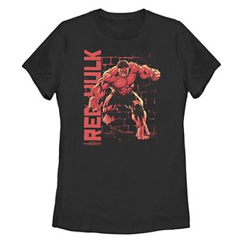 Juniors' Marvel Captain America Brave New World Red Hulk Brick Background Graphic Tee