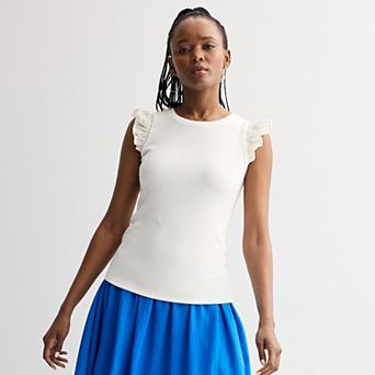 Women's Nine West Mixed Media Flutter Top