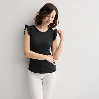 Women's Nine West Mixed Media Flutter Top