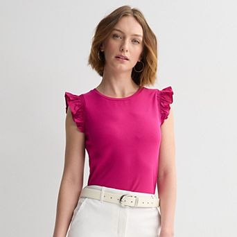 Women's Nine West Mixed Media Flutter Top