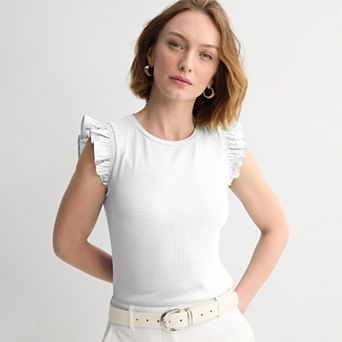 Women's Nine West Mixed Media Flutter Top