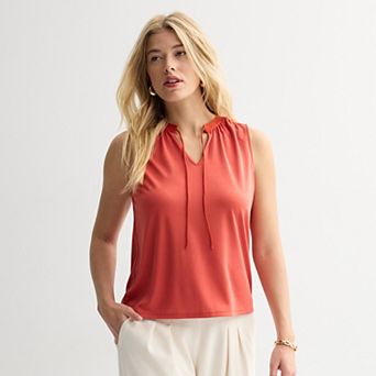 Women's Nine West Tie-Front Key Hole Sleeveless Top