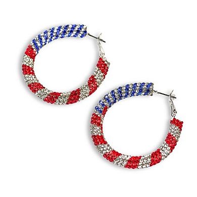 Celebrate Together™ Americana Silver Tone Large Crystal Flag Hoop Earrings