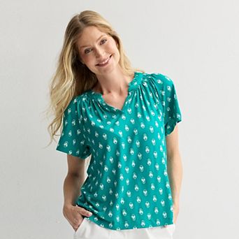 Women's Croft & Barrow® Smocked Raglan Top