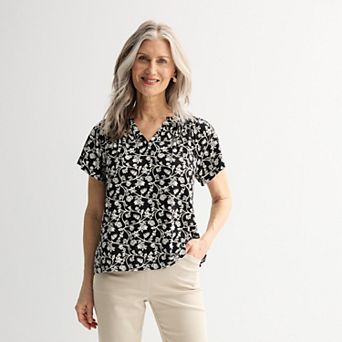 Petite Croft & Barrow® Smocked Raglan Top