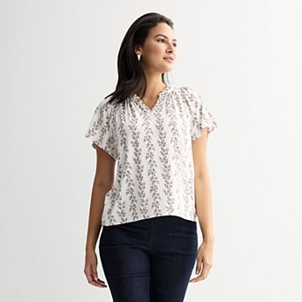 Petite Croft & Barrow® Smocked Raglan Top