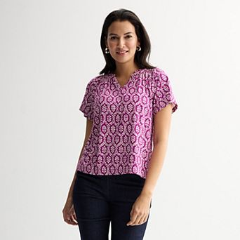 Petite Croft & Barrow® Smocked Raglan Top