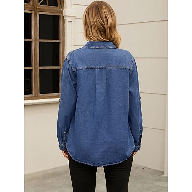 Women's Denim Jackets Long Sleeve Button Down with Pockets Jean Jacket Shirts