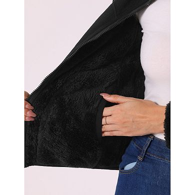 Full Zip Fleece Jacket for Women's Long Sleeve High Neck Jacket Winter Warm Coat