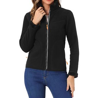 Full Zip Fleece Jacket for Women's Long Sleeve High Neck Jacket Winter Warm Coat