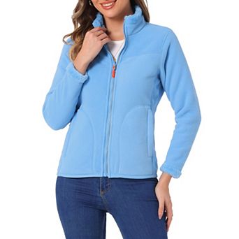 Full Zip Fleece Jacket for Women's Long Sleeve High Neck Jacket Winter Warm Coat