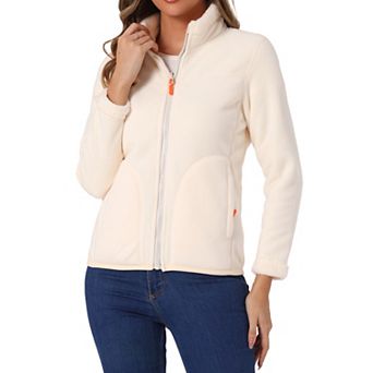 Full Zip Fleece Jacket for Women's Long Sleeve High Neck Jacket Winter Warm Coat