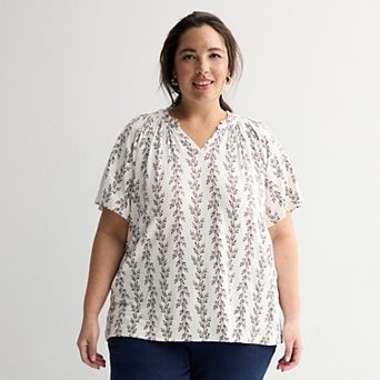 Plus Size Croft & Barrow® Smocked Raglan Top