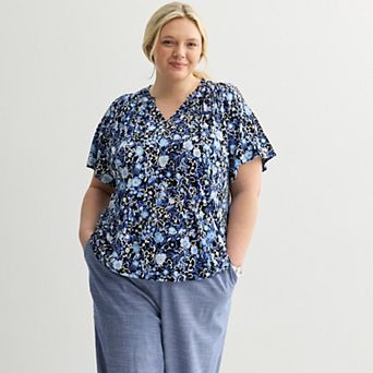 Plus Size Croft & Barrow® Smocked Raglan Top
