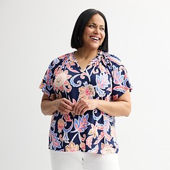 Plus Size Croft & Barrow® Smocked Raglan Top