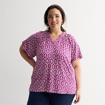 Plus Size Croft & Barrow® Smocked Raglan Top