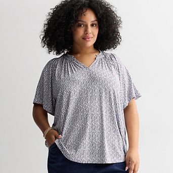 Plus Size Croft & Barrow® Smocked Raglan Top