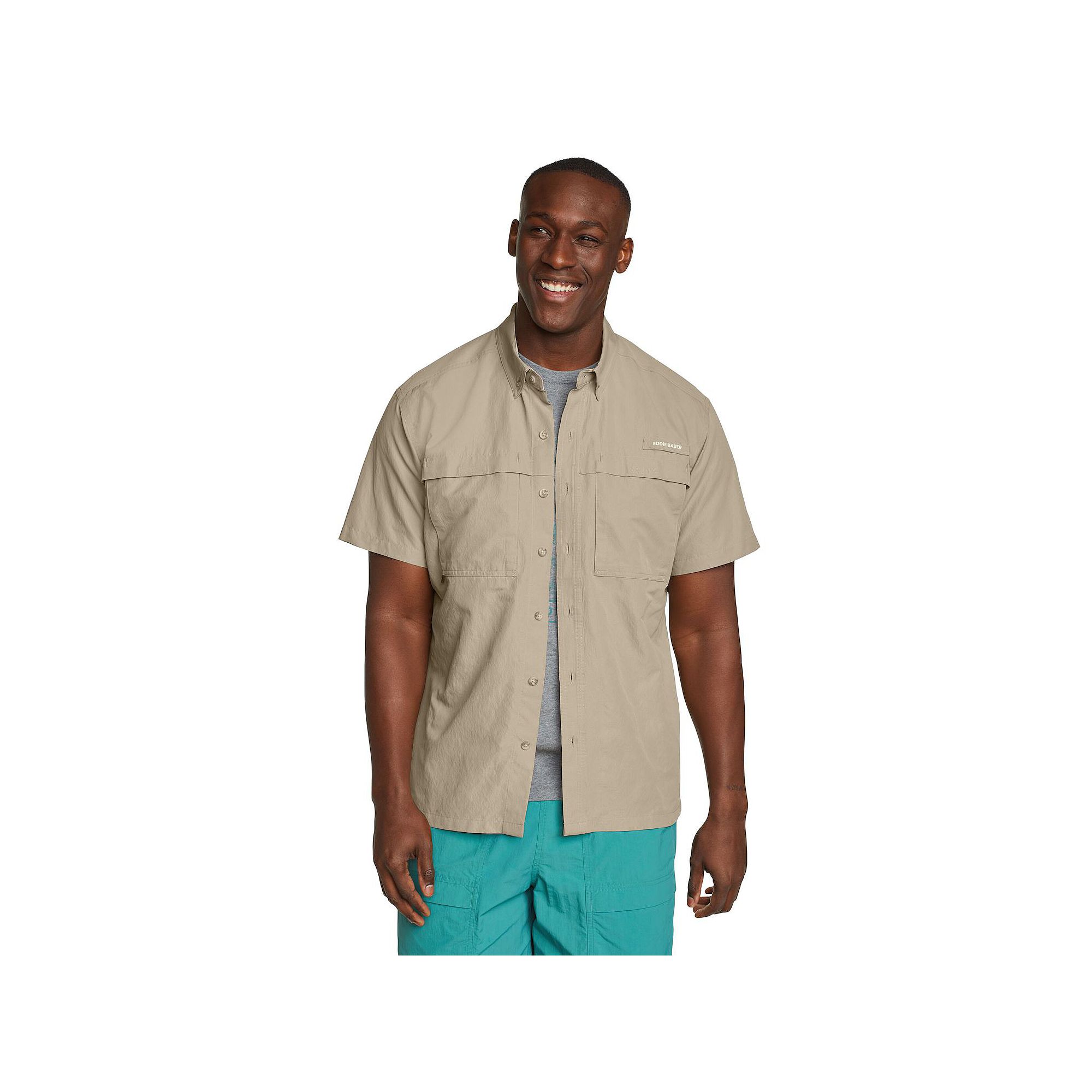 Big & Tall Eddie Bauer Short Sleeve Rainier Ripstop Button-Down Shirt, Men