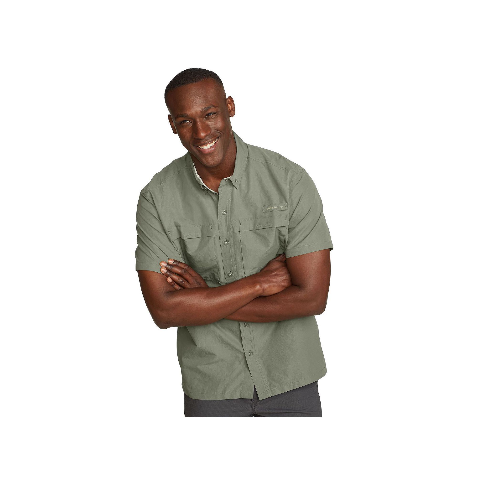 Big & Tall Eddie Bauer Short Sleeve Rainier Ripstop Button-Down Shirt, Men