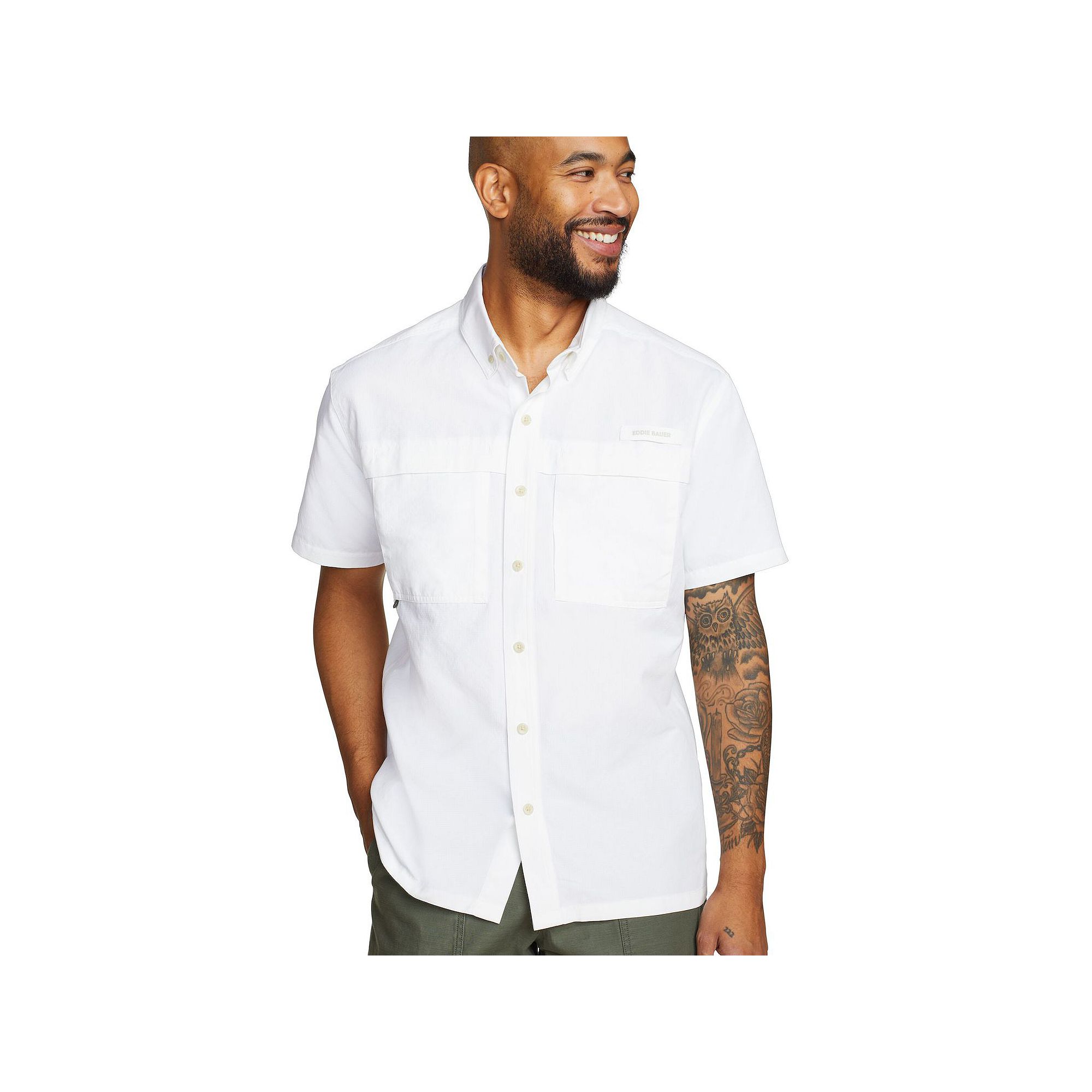 Big & Tall Eddie Bauer Short Sleeve Rainier Ripstop Button-Down Shirt, Men