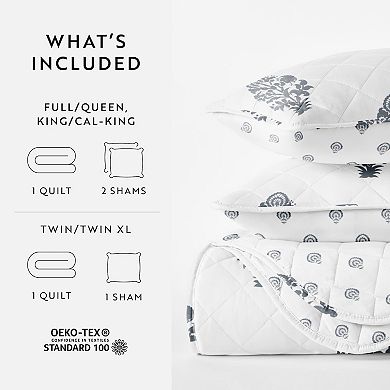 Home Collection Stamped Bloom Reversible All Season Down-Alternative Quilt Set
