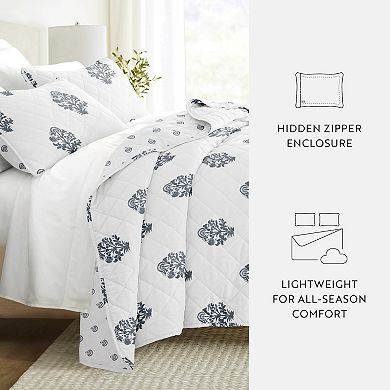 Home Collection Stamped Bloom Reversible All Season Down-Alternative Quilt Set