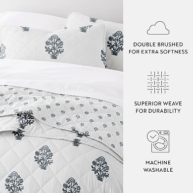 Home Collection Stamped Bloom Reversible All Season Down-Alternative Quilt Set