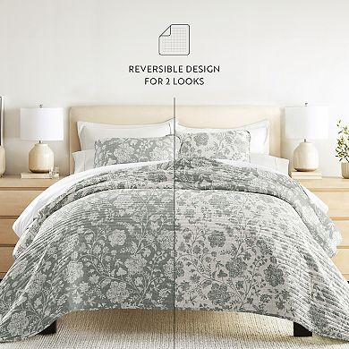 Home Collection Textured Floral Reversible All Season Down-Alternative Quilt Set