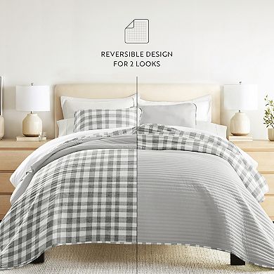 Home Collection Watercolor Plaid Reversible All Season Down-Alternative Quilt Set
