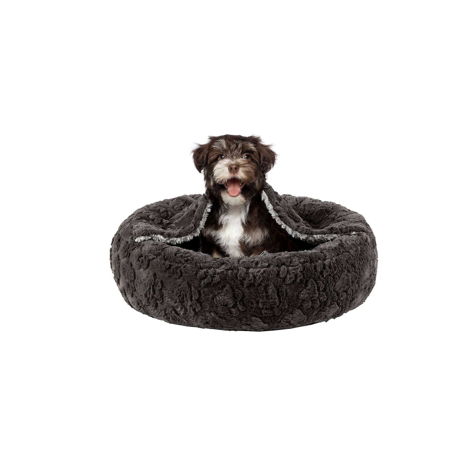 Friends Forever Hooded Donut Dog Pet Bed, Gray
